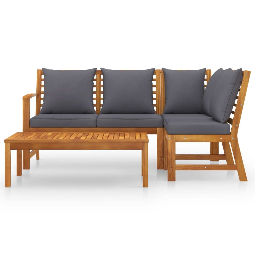 Muebles de jardín Conjunto Exterior 4 Piezas Madera Maciza de Acacia con Cojines Crema para terraza Patio balcón diseño Modular Resistente para Ocio y reunión al Aire Libre