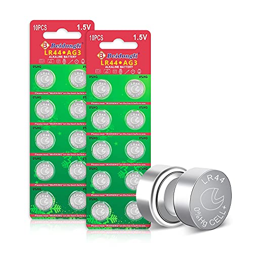 AG13 LR44 Pilas de Botón Alcalina Batería de 1,5V, 20 Piezas, Sin Mercurio y Sin Plomo 357 / 357A / L1154 / A76 / GPA76 【3 Años de Garantía】 (lr44-20p)