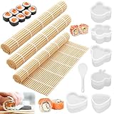 Zouboto Sushi Maker Set mit 3 Bambus Sushi Matte & 6 Onigiri-Formen | Komplettset mit Reisportionierer | Ideal für Anfänger, Haushaltsküchen,Partys und Kinderbrotzeit