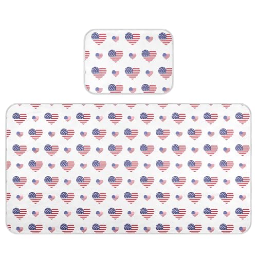 Takiito American Flag Hearts Baby Cooling Mattress Pad, Soft & Breathable Cooling Mat Keep Baby Cool in Summer 28x52 in, Nursery Essential