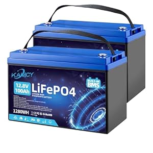 KAMCY 12V 100Ah LiFePO4 Batterie, Lithium Batterie 100A BMS mit 15000 tiefen Zyklen, Max 1280W Leistung Lithium Akku, für Wohnmobil, Solaranlage, Boot Haushalt, Camping (2 Stück 12.8V 100Ah)