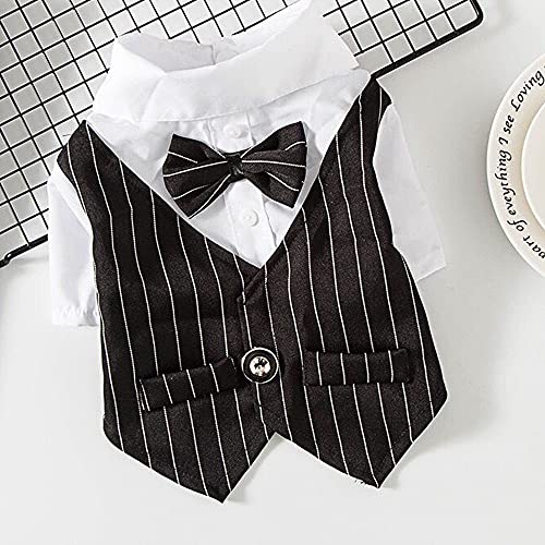 Yaodhaod Striped Dog Tuxedo Suit With Tie For Wedding Birthday Party, Dog Suit Bow Tie Costume,Gentleman Dog Wedding Party Suit Pet Clothes For Small Dogs (Black, Small) #TOP4