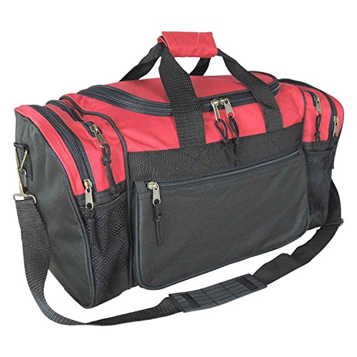 Dalix 20 Inch Sports Duffle Bag with Mesh and Valuables Pockets, Red