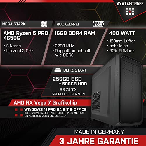 SYSTEMTREFF® Office Komplett PC Set AMD Ryzen 5 PRO 4650G 6x4.3GHz | AMD RX Vega 7 4K HDMI DX12 | 512GB M.2 NVMe | 16GB DDR4 RAM | Silent Desktop Paket Computer Rechner für Büro Business Multimedia – Bild 3