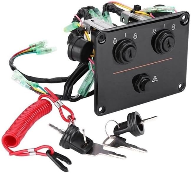 12V Outboard Dual Engine Key Switch Panel Assembly Compatible with Outboard 6K1-82570-08-00