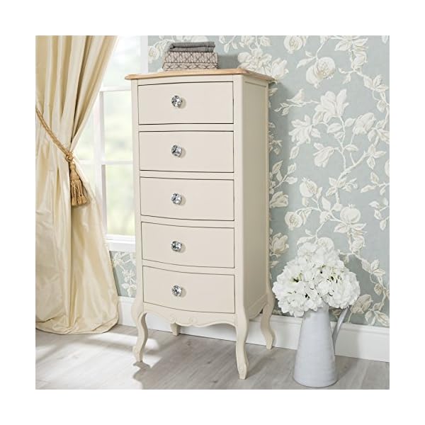 Juliette Tallboy with 5 drawers and crystal handles. French narrow chest of drawers. Choice of 2 colours. FULLY ASSEMBLED - Image 4