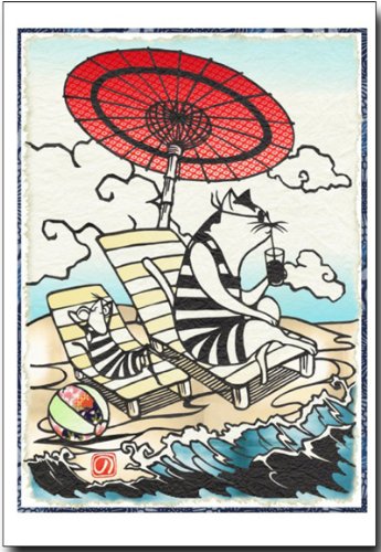 Amazon | 切り絵 ちぎり絵ポストカード ビーチ 暑中見舞い