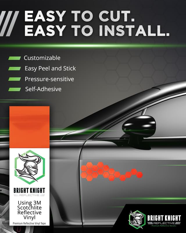 Image of BRIGHT KNIGHT DECALS Orange 5x30 Reflective Tape - 3M Vinyl Motorcycle Helmet Sticker, Waterproof, Removable, for Trailers, Cars, Bikes, Rims