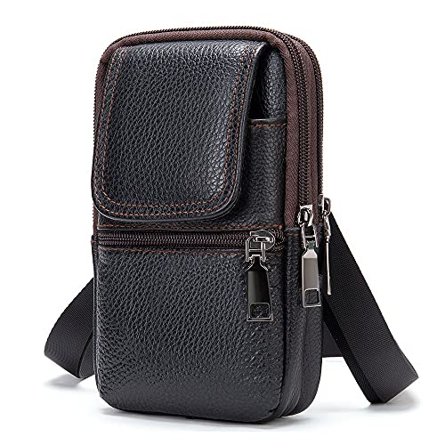 Sac à Bandoulière Cuir pour Téléphone Portable Homme, Étui de Ceinture pour Téléphone, Vertical Sacoche Telephone Housse de Transport Clip avec Boucle...