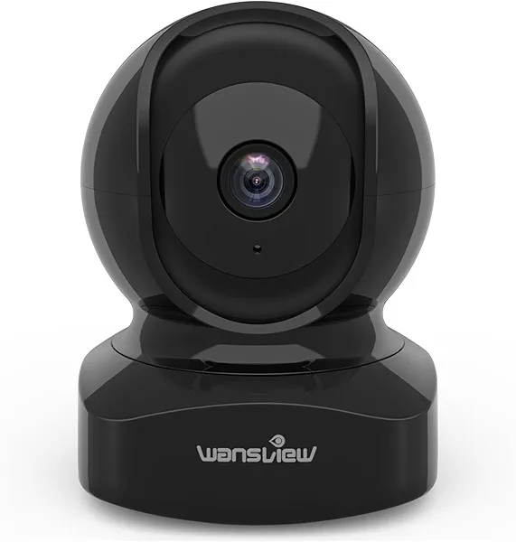 Wansview Security Camera Indoor, 360 Degree WiFi Home Security Cameras for Pet/Dog/Nanny, 2 Way Audio Night Vision, Works with Alexa, with TF Card Slot and Cloud, 2.4Ghz, Q5 (Black, 3MP)
