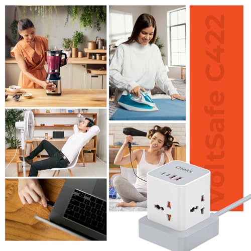 Image of OTEK VoltSafe C422 Extension Board with 4 Universal Sockets, 2 USB & 2 Type-C Fast Charging Ports, 2 Meter Cord, 2500W, 10A, Surge Protector, Power Strip for Home & Office