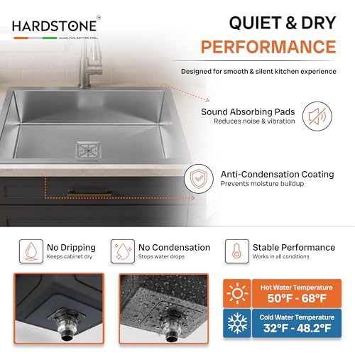 Image of HARDSTONE Premium Kitchen Sink | Single Bowl 24x18x9 Inch | Grade Stainless Steel Matte Finish | Handmade Heavy Duty Wash Basin for Modern Homes | Includes Waste Pipe, Coupling & Basket | Silver