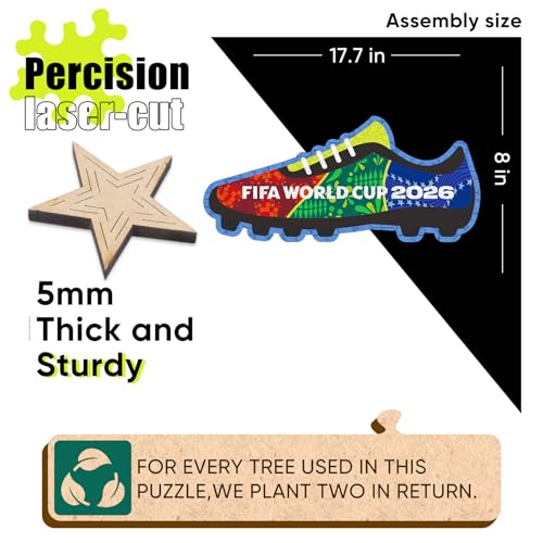 Image of FIFA World Cup 2026 Wooden Puzzles for Kids & Adults, FWC 26 Boot 200 Pieces, Unique Shape Jigsaw Puzzle, 5MM Thick, Officially Licensed Product, 17.7x8 Inch