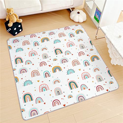 Treer Baby Splat Floor Mat for Under High Chair, Cartoon Style Highchair Splash Mat Waterproof Spill Mat Anti Slip Baby Feeding Mat/Weaning Mat/Messy Mat (150x180cm,Rainbow)