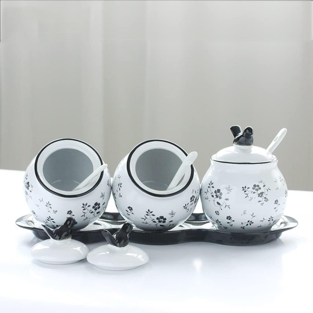 Gewürze Aufbewahrung Keramik-Gewürzbehälter-Set, Küchen-Gewürztopf-Set Mit Deckel, Löffel Und Tablett, Gewürzbox, Gewürzbehälter-Set Gewurzglaeser Gewürzglas