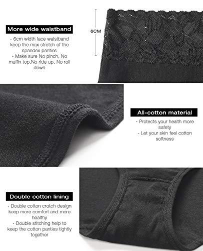 Women’s Underwear Cotton Panties for Women, Soft Ladies Lace Trim Underwear High Waisted Briefs 6 pack4