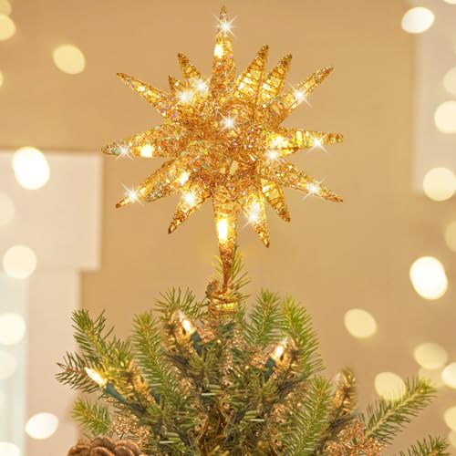 Luxspire Christmas Tree Topper, 11" Lighted 3D Starburst Tree Star, Gold