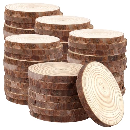 YUENPUN 50 Stück Holzscheiben Rund 9-10cm Baumscheiben zum Basteln Kiefernholz Scheiben Ohne Loch für DIY Handwerk Hochzeit Dekoration