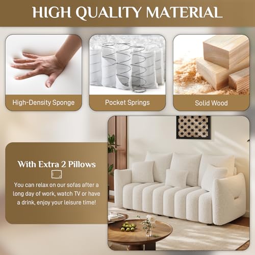 Image of OUYESSIR 2 Pieces Boucle Sofa for Living Room, Modern Deep Seat Sofa Chair & 3-Seater Couch, Oversized Cloud Sofa Couch Set, Comfy Upholstered Teddy Living Room Furniture, Beige White