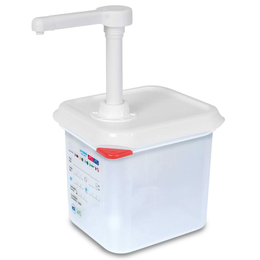 BRB 4 distributori di pompe per salse, 2,6 litri, per corsa da 30 ml, con coperchio a chiusura ermetica, PP, lunghezza 176 x larghezza 162 x 190 mm