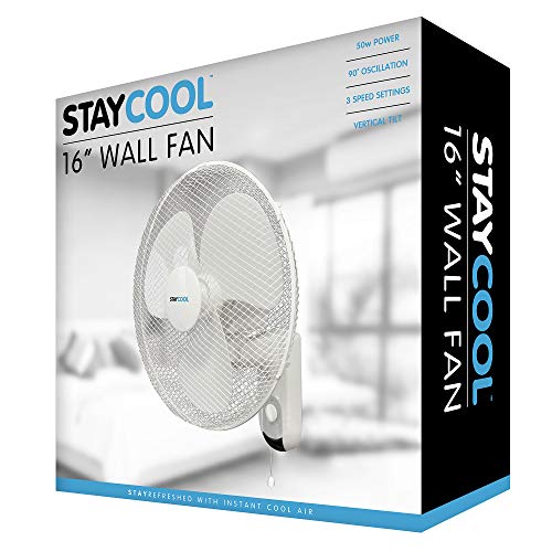 STAYCOOL 16in / 40cm Wall Fan / 3 Speed Settings / 70 Degree Oscillation / Vertical Tilt / Pull Cord Operation / 45w / Quiet Motor / Easy Installation / Safety Grill / Wall Mountable / F1421WH / White - Image 5