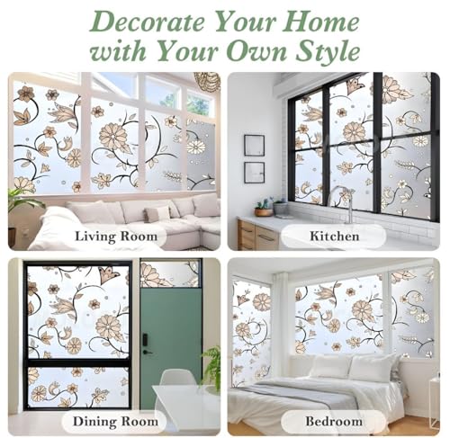 Image of MOCOCO Premium Vinyl Privacy Stained Frosted Window Glass Film (12x60 Inch) - Self-Adhesive Tint Wallpaper Sticker Opaque Sheet for Glass Cover Window, Door, Office, Home.| Anti-UV. White Flower