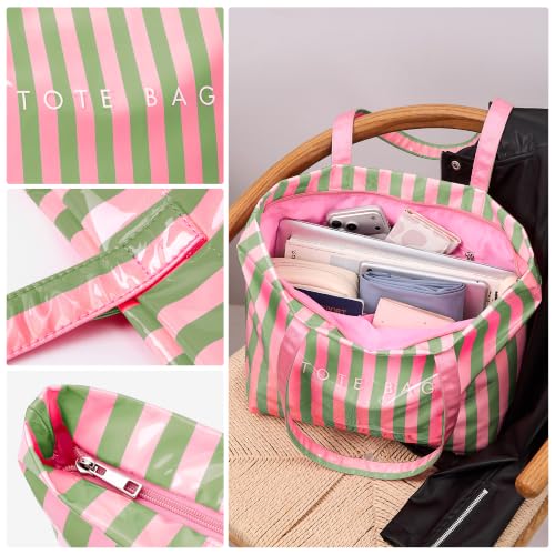 Image of KALIDI PVC Zipper Tote Bag, Jelly Kraft Paper Beach Bag Large Hobo Carry All Travel Shopping Handbag Plastic Shoulder Bag