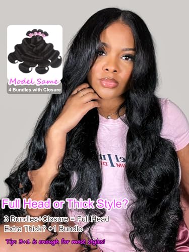 Image of UNICE Body Wave Human Hair Bundles with Closure 20 22 24+20 inch Brazilian Virgin Hair Weave 3 Bundles Human Hair with 5x5 hd Lace Closure Free Part Bleached Knots Natural Black