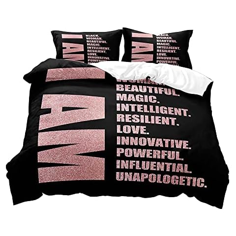LUVIVIHOME 3PCS Rose Gold Glitter & Black Bedding, King Duvet Cover, Teen Girls Bedding, African American Black Girl Pink Comforter Bedspread Quilt Cover, Inspirational Gifts for Women, 2 Pillow Shams Cover