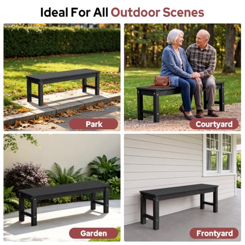 Image of Psilvam 47 inch Backless HDPE Outdoor Bench for 2-Person, Black