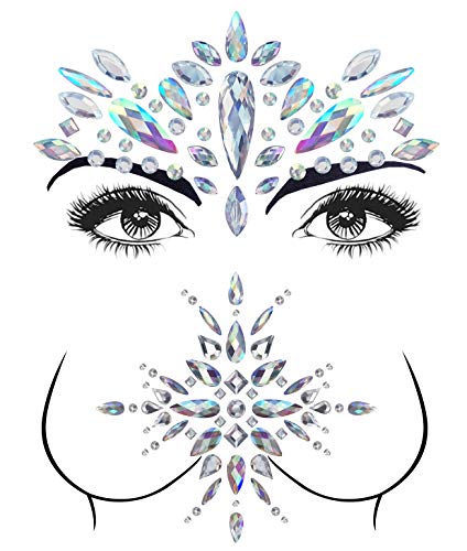 2 Sets Mermaid Face Gems Rhinestone Tattoo Festival Jewels Face Chest Forehead Body Temporary Tattoos Glitter Crystal Tattoos Bindi Breast Chest Body Rhinestone Stickers