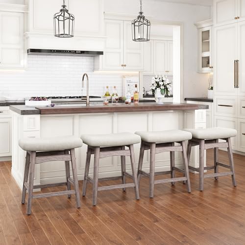 Image of PHI VILLA Counter Height Bar Stools Set of 4, Solid Wood Barstools