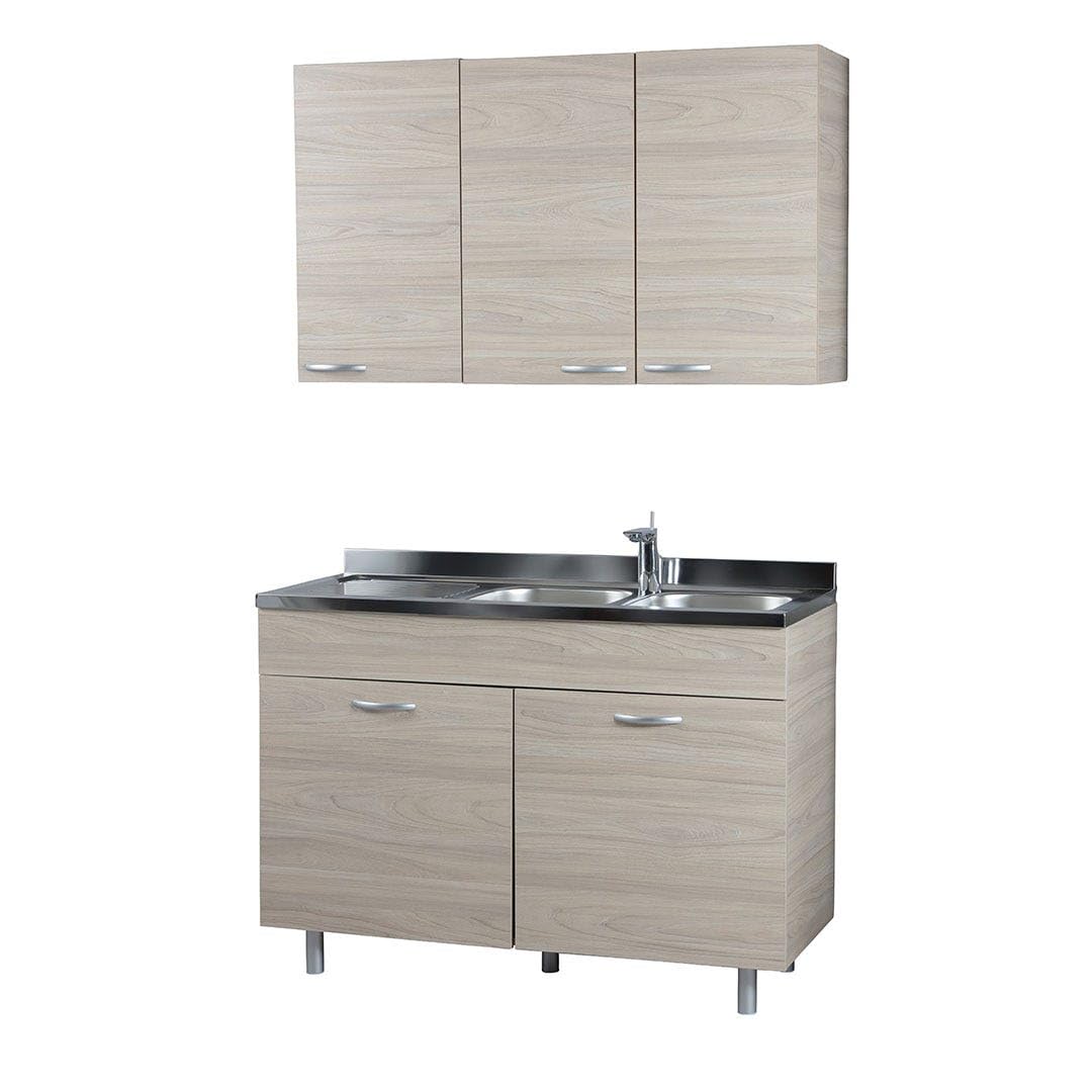 Cucina in Kit 120 cm Olmo con Mobile Sottolavabo e Pensile con 3 Ante - Design Naturale
