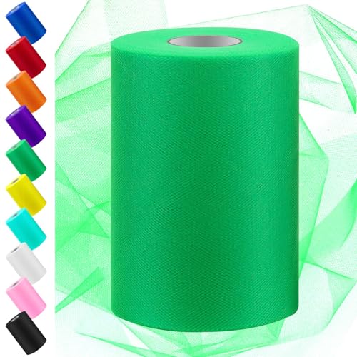 Swpeet 6 pouces par 100 yards herbe vert rouleau de tissu de tulle, bobine de tissu ruban de tulle, filet bobine de polyester idéal pour bricolage fait à la...