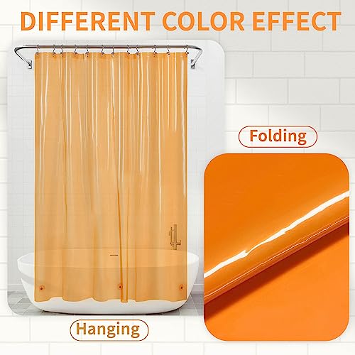 Image of Barossa Design Extra Long Shower Curtain Liner with 3 Magnets - 72 inch x 84 inch XL, Waterproof PEVA Lightweight Shower Liner for Bathroom, PVC Free, Metal Grommets - Clear Orange, 72x84