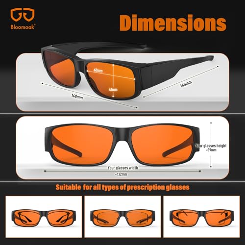 Image of Bloomoak 99% Fit Over Blue Light Blocking Glasses for Sleeping-Red /Amber Lens Anti‑Glare Coating for Zoom Meetings