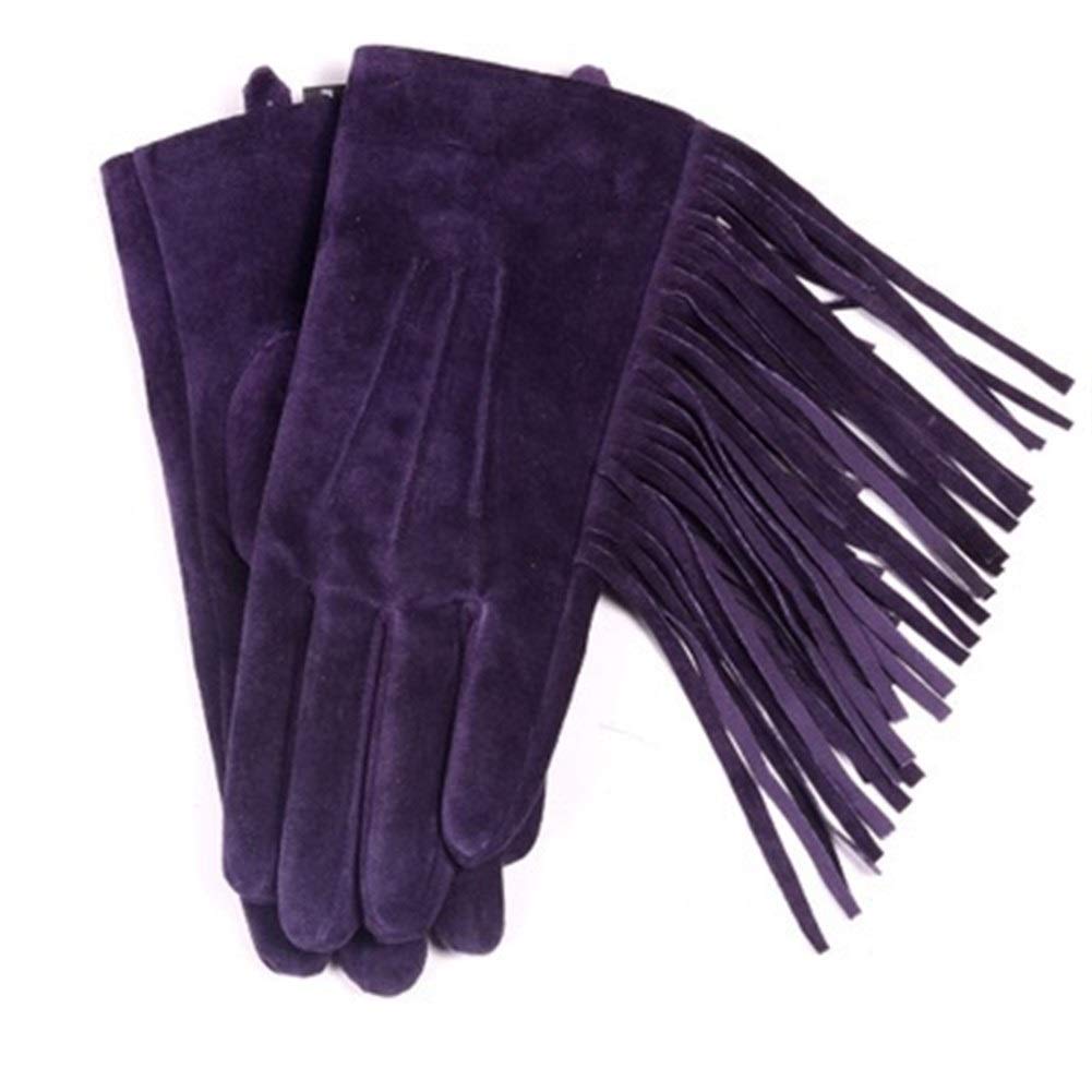 Handschuhe Leder und Wildleder Quaste Handschuhe kurz Frauen Warm Velvet Punk anzeigen Lila Klassik (Color : Purple, Gloves Size : L) Fashion