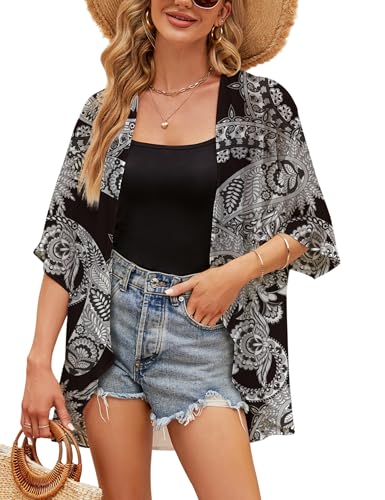 Image of Chunoy Women Short Sleeve Chiffon Kimono Beach Swimsuit Cover Up