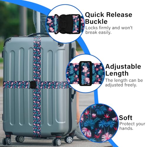 Image of Luggage Straps for Suitcases, Travel Adjustable Belt with Quick Release Buckle, Heavy Duty Nylon Bag Packing Strap, Unique Bright Identifiers Business Travel Accessories (2 Pack) - Pink Flowers
