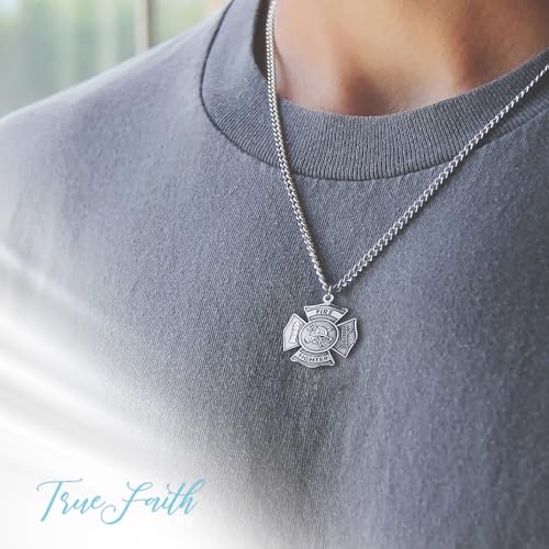 True Faith Jewelry Sterling Silver St Florian Fire Fighter Shield Medal Patron Saint Pendant Necklace, 1 Inch4