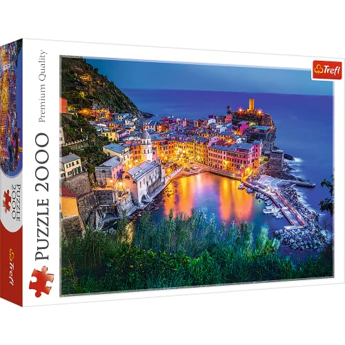 Trefl Premium 2000 Pièces Barcelone Espagne Haute Qualité Sagrada Família Monuments Espagnols pour Adultes et Enfants à partir de 12 Ans Puzzle, 27086, Vernazza au crépuscule