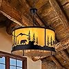 Tochic rustic farmhouse chandeliers for dining room 6 lights black ceiling light fixture western vintage drum chandelier with forest bear elk for bedroom living room entryway foyer d 28 in  urban country home decor