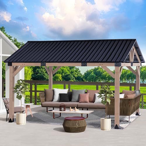 CHARMELEON 12x14 Cedar Wood Gazebo,Heavy Duty Patio Gazebo with Metal Gable Roof,Permanent Hardtop Gazebos Pavilion for Backyard,Outdoor,Deck,Garden,Porch - Image 3