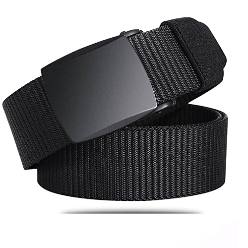 Płócienny męski pasek moda czarny nylon na zewnątrz metalowa automatyczna klamra na co dzień wszechstronny luksusowy pasek dla mężczyzn, Czarny, 120 cm