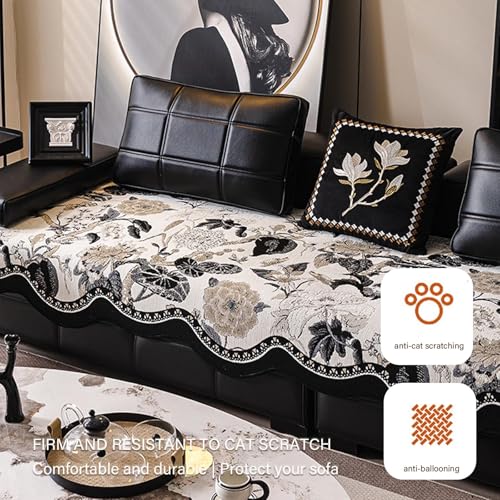 Housse de canapé lavable en machine et antidérapante en chenille noire - 5