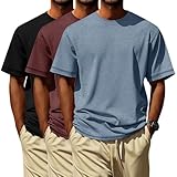 Neer Paquete de 3 Camisetas para Hombre de Tallas Grandes (L-7XL) Manga Corta Cuello Redondo Camisetas básicas de Verano(Negro, Rojo borgoña, Azul neblina Claro,3XL)