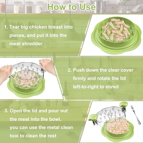 Image of SURETIVIAN Chicken Shredder Tool Twist Large Chicken Breast Shredder with Brush&Fork, Visible Meat Shredder Machine, Anti-Slip Strip, Ergonomic Handle, BPA Free, Suitable for Pork Beef Chicken(Matcha)