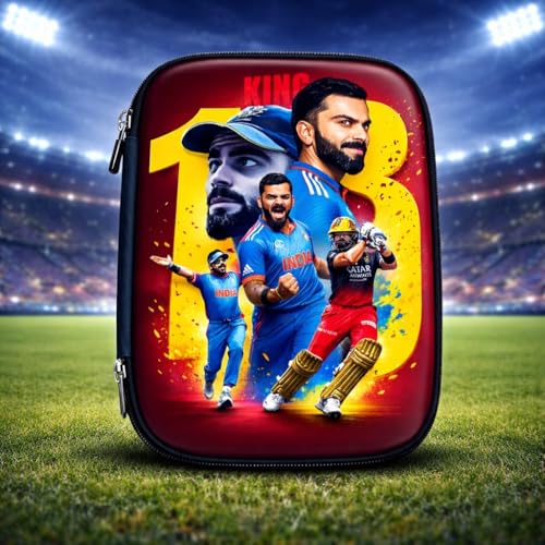 Image of Gifts- Virat Kohli Pencil Pouch for Kids- Pack of 1, Large Capacity Waterproof Stationery Pouch with Zipper| Cute Hardtop Pencil Box for School, Boys & Girls Size 22X15 cm