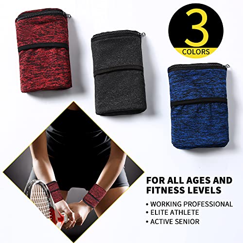 Wrist Pouch, Sportswear Wristband, Wrist Wallet with Zippered for Running Cycling, Hiking, Yoga, Walking and More (Purplish Red, L) - Image 4