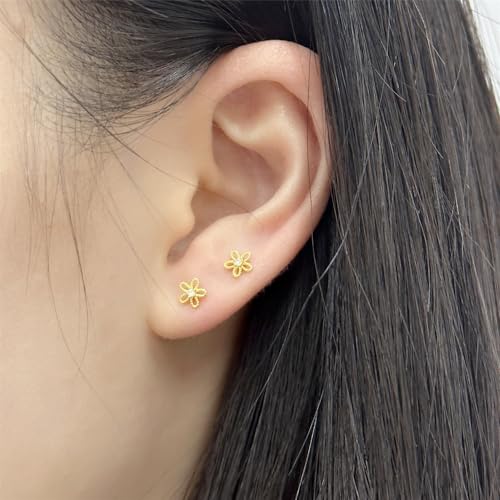 18G Daisy Flower Stud Cartilage Earrings for Women Girls 925 Sterling Silver CZ Tiny Cute Floral 3mm Ball Barbell Screw Back Studs Sleeper Tragus Post Hypoallergenic Piercing Body Jewelry Gifts3